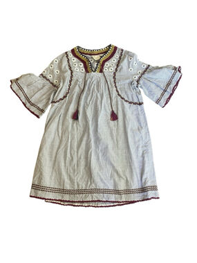 Maeve Anthropologie Yarn Embellished Crochet Embroidered Blue Stripe Dress Sz S